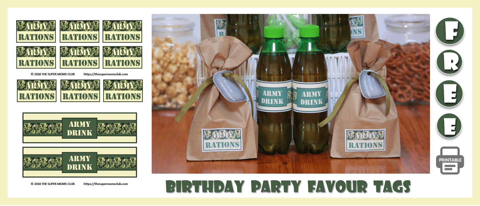 Army Themed Bithday Party FREE PRINTABLE Favour Tags - The Super Moms Club