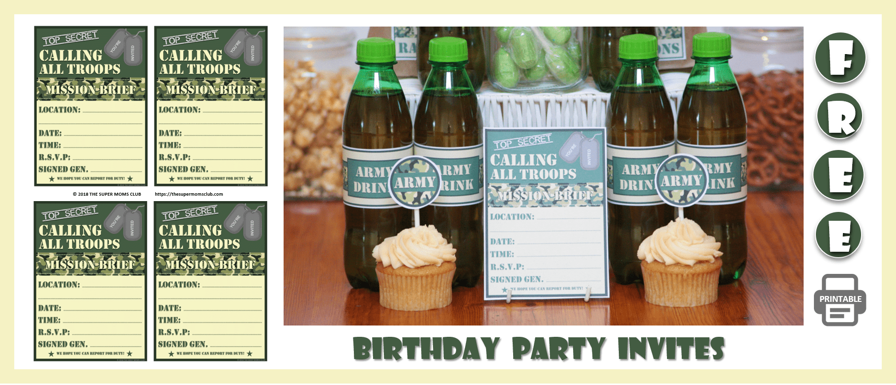 Army Themed Bithday Party FREE PRINTABLE Invites - The Super Moms Club