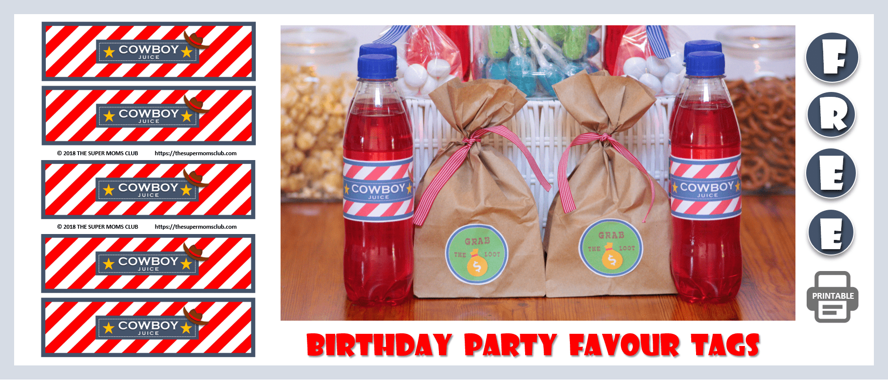 Cowboy Themed Birthday Party FREE PRINTABLE Favour Tags - The Super Moms Club