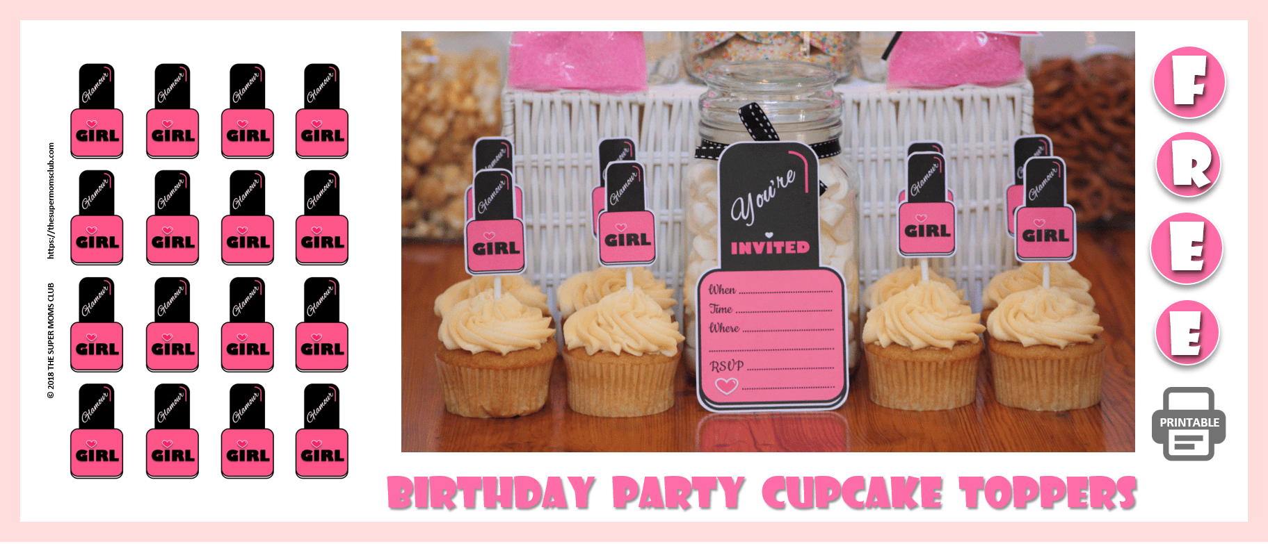 Make-up Themed Birthday Party FREE PRINTABLE Cupcake Toppers - The Super Moms Club